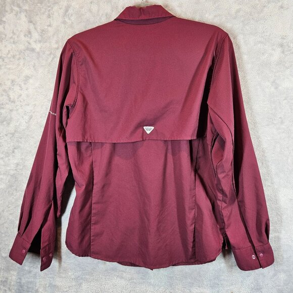 Columbia PFG Women Long Sleeve Shirt M Omni-Shade UV Protection Burgundy ripstop - Picture 11 of 15